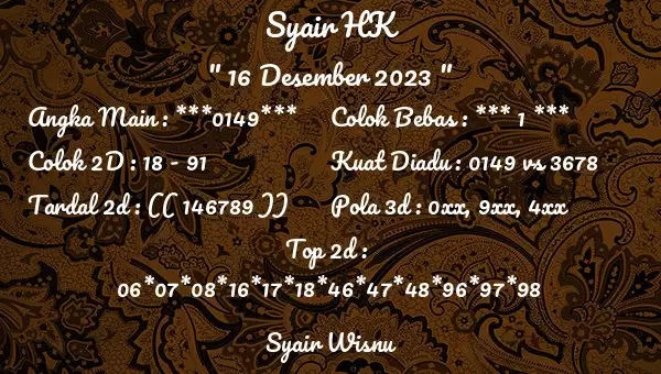 Syair Hk 16 Desember 2023 135