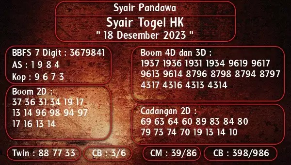 Syair Hk 18 Desember 2023 107