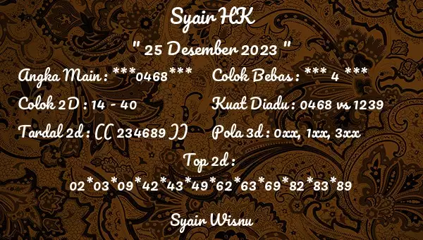 Syair Hk 25 Desember 2023 109