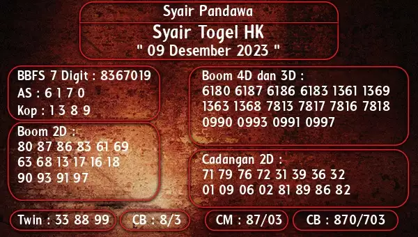 Syair Hk 9 Desember 2023 119